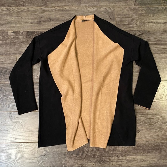 Eileen Fisher Silk & Organic Cotton Cascading Front Cardigan Black Reversible - Picture 7 of 14